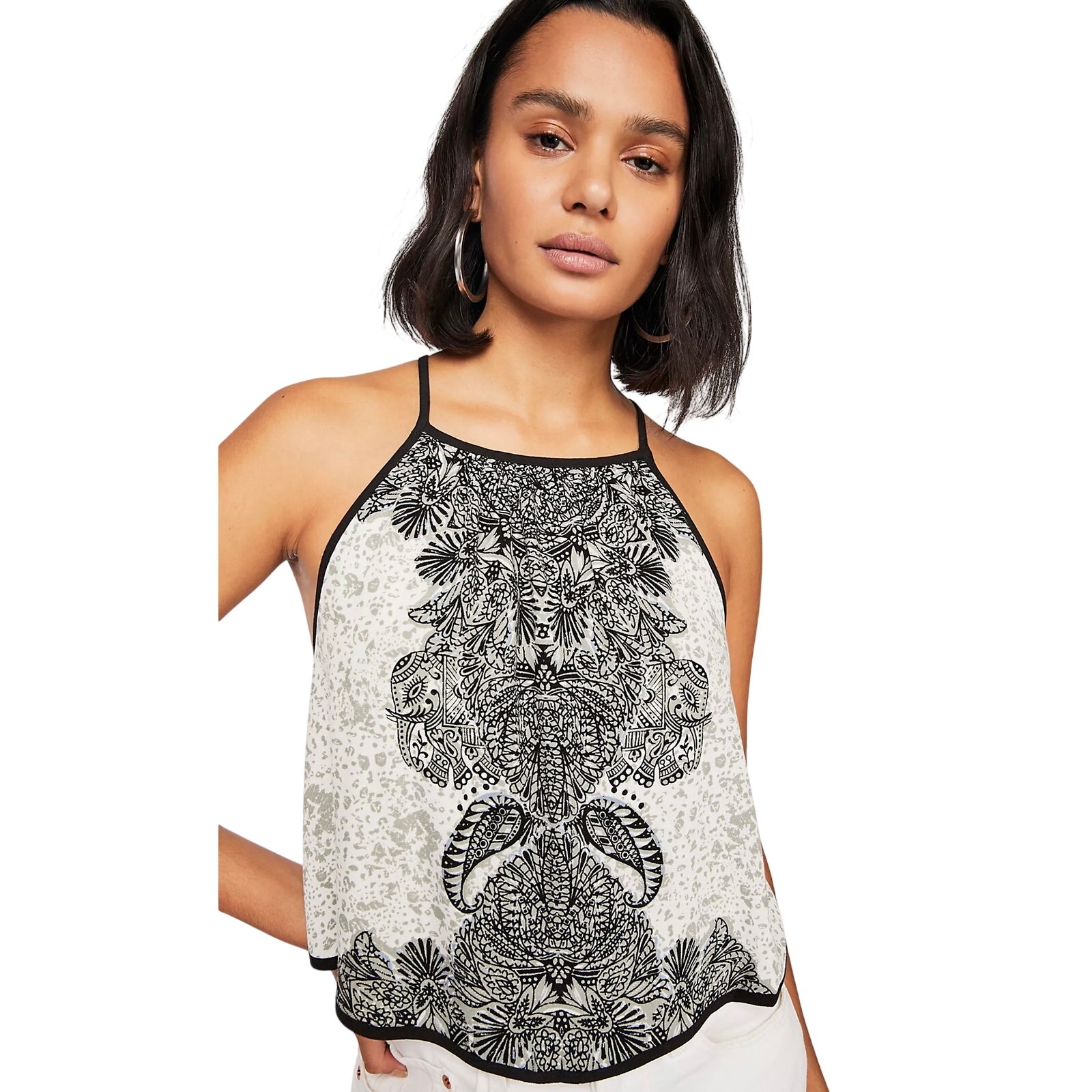 Free People Break Free White/Navy Tank Top Large Like New